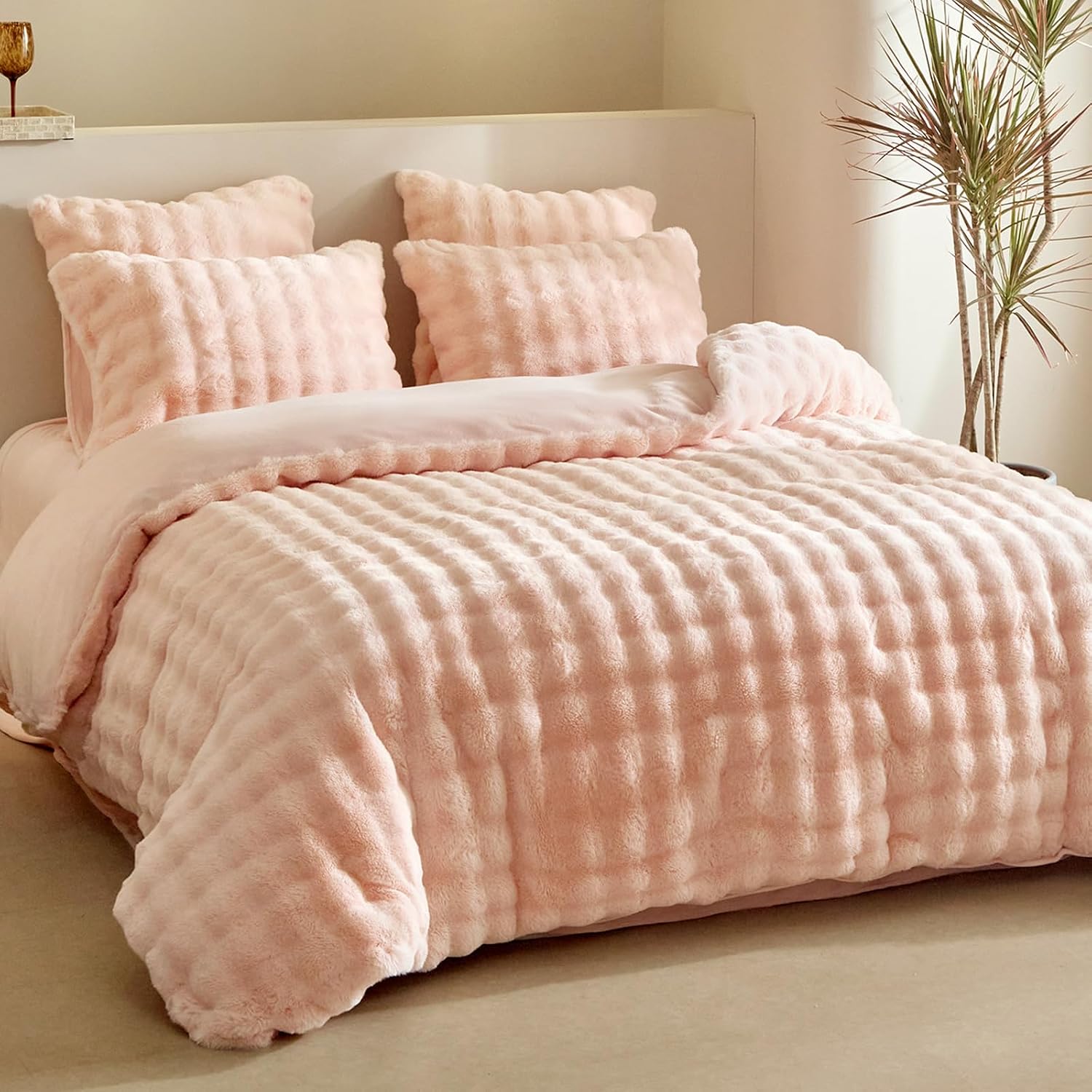 Detalle 2 de Lekesky Fluffy King Size Duvet Cover Set 1x Pink