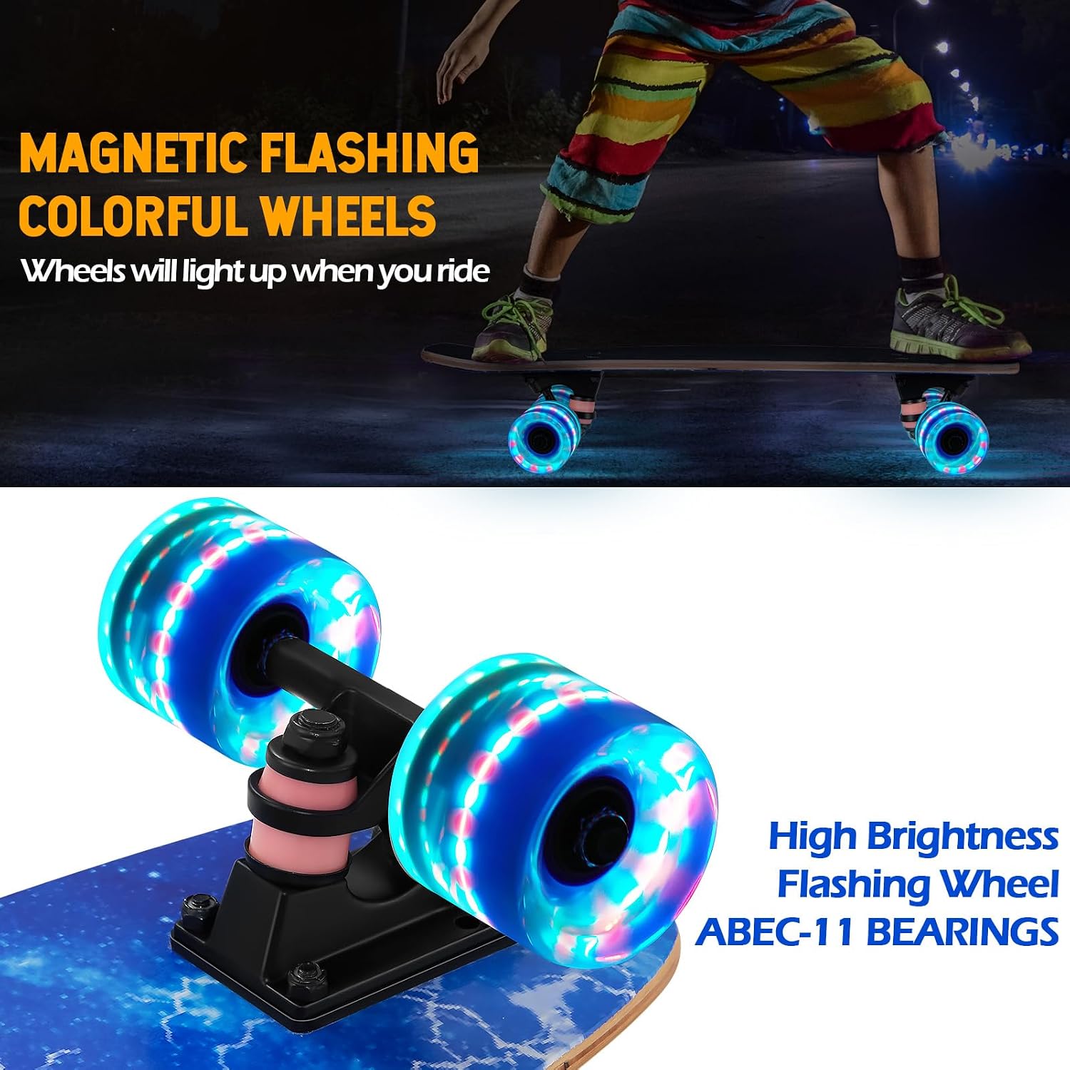 Thumbnail 2 de GIEEU 9-Ply Canadian Maple Skateboard with Colourful Flashing Wheels (Complete deck)