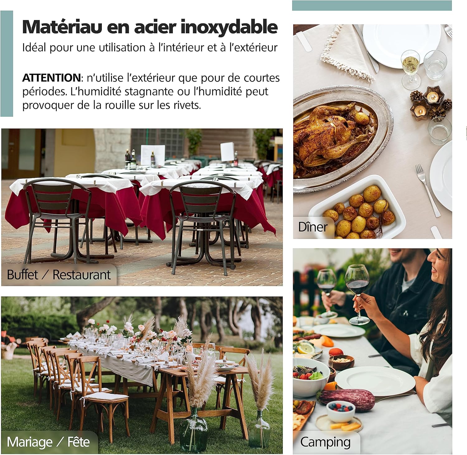 Detalle 2 de Virea – Lot de 4 pinces à nappe noir en acier inoxydable (pour tables jusqu’à 5 cm d’épaisseur)
