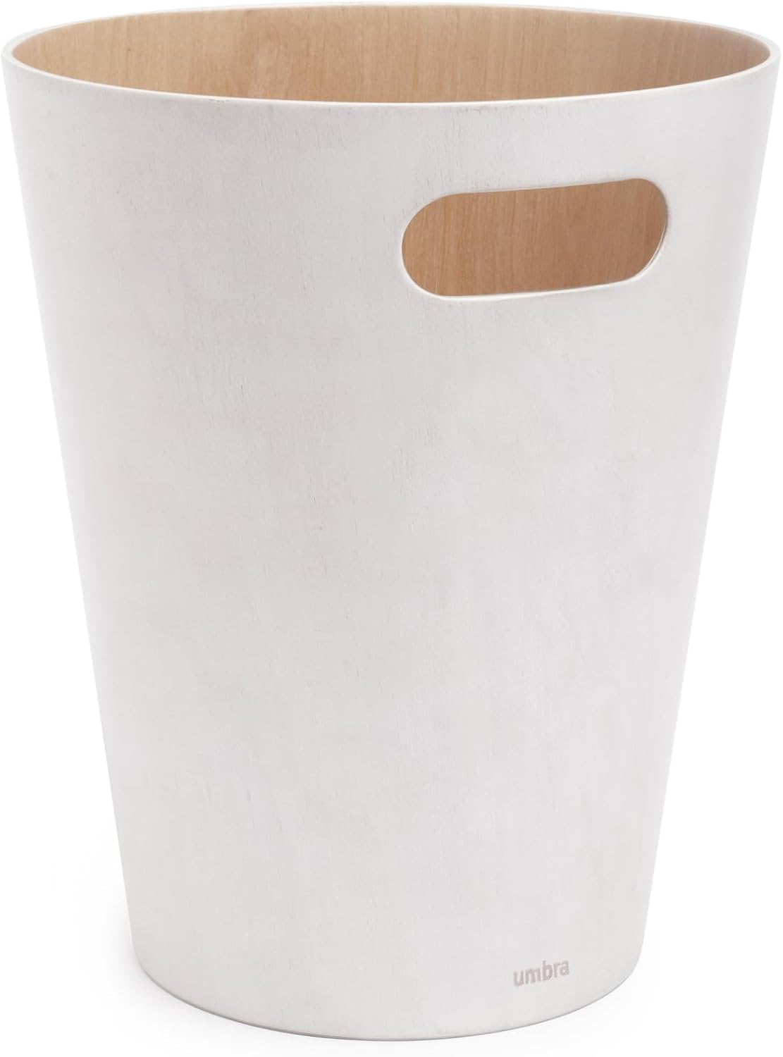 Detalle de Umbra Woodrow Abfalleimer – Zweifarbiger Holzpapierkorb, 7,5 L, Weiss/Natur