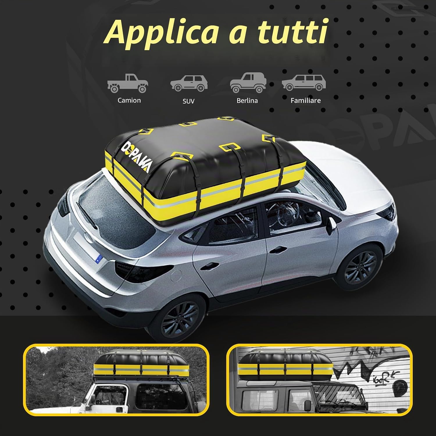 Detalle de Borsa Tetto Auto 594L Grande Box da Tetto Impermeabile DOOAKA con tappetino antiscivolo e 6 cinghie: spazio extra sicuro