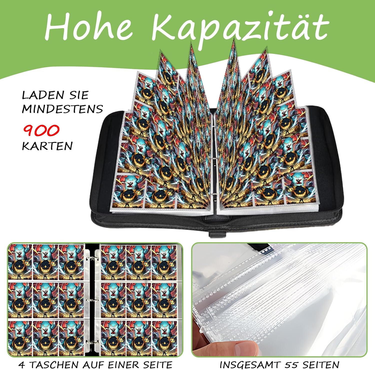 Detalle de Sammelalbum Groß für Karten – 50 Seiten, Kapazität für 900 Karten, wasserfester 9-Pocket-Ordner