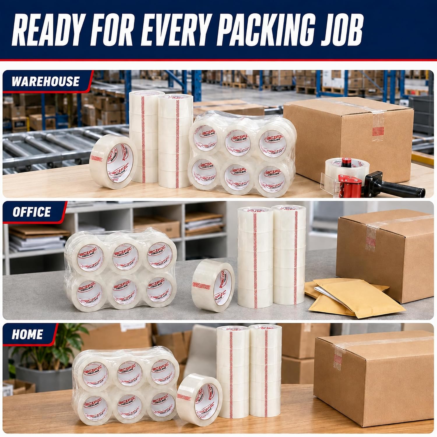 Thumbnail 5 de Pacific Mailer Clear Packing Tape, 2-Inch x 110-Yard, 2.0 Mil, 36 Rolls