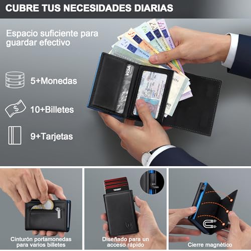 Detalle de TENBST Cartera Tarjetero con Bloqueo RFID, delgada y con cierre magnético