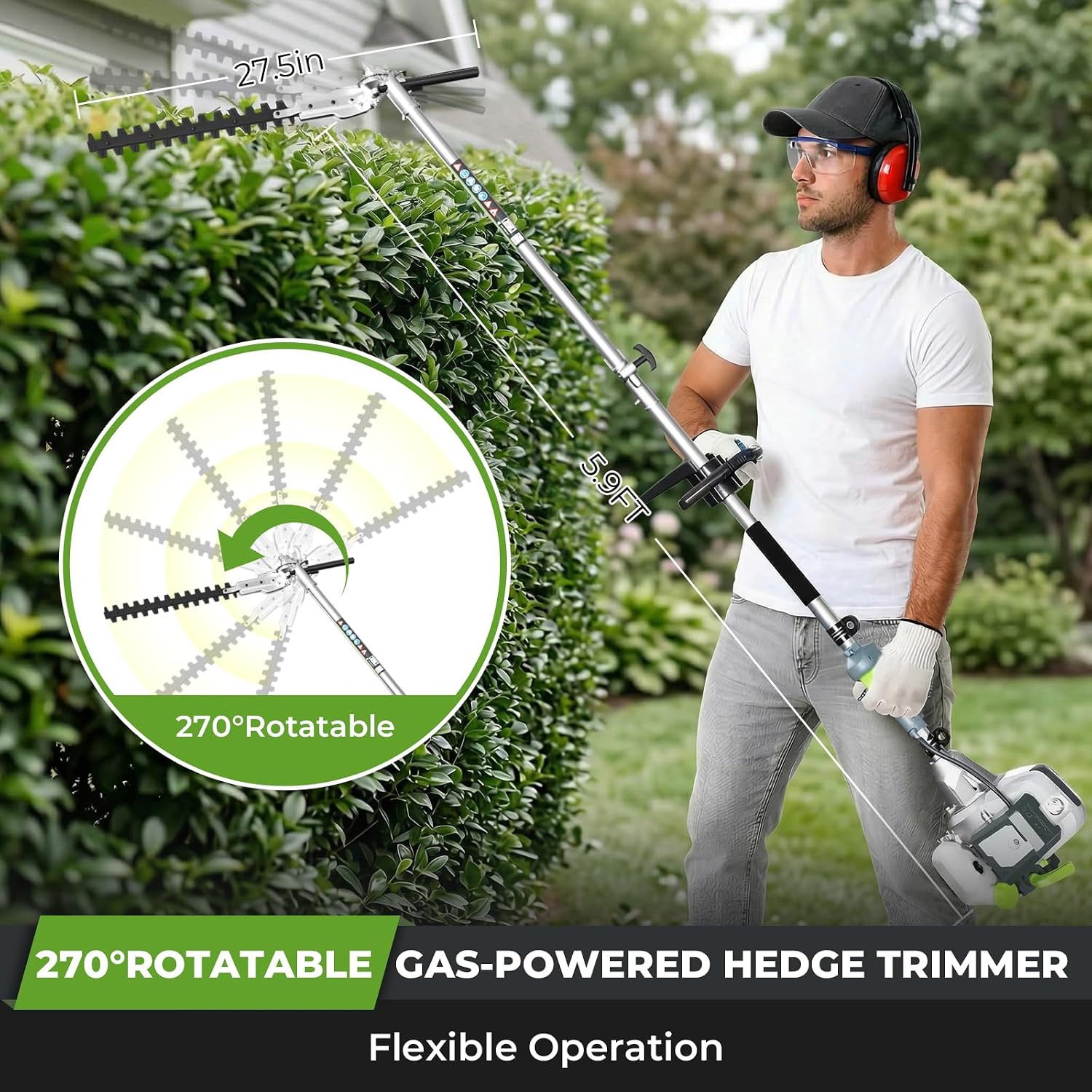 Detalle de Baococo 52CC Gas-Powered 6-in-1 String Trimmer with Pole Saw and Hedge Trimmer
