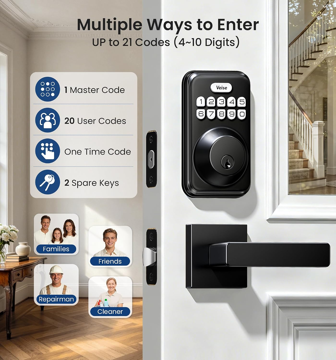 Detalle de Veise Keyless Entry Deadbolt Lock Matte Black