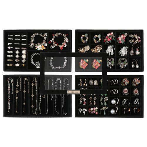 Detalle de Frebeauty Organizador de joyas 5 en 1 apilable con tapa de cristal