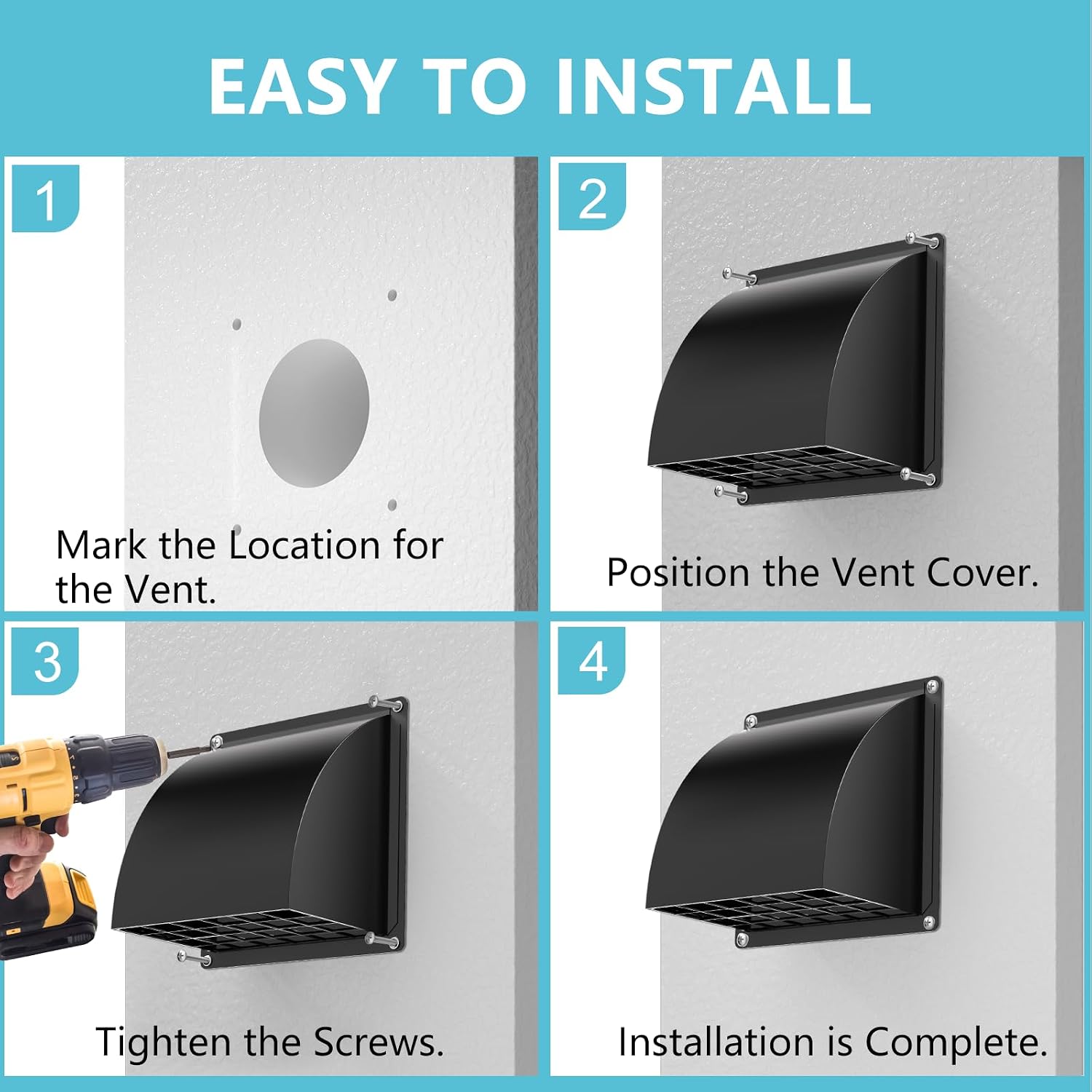 Thumbnail 6 de HG Power PM800 4-Inch Dryer Vent Cover, Black Metal with Removable Screen