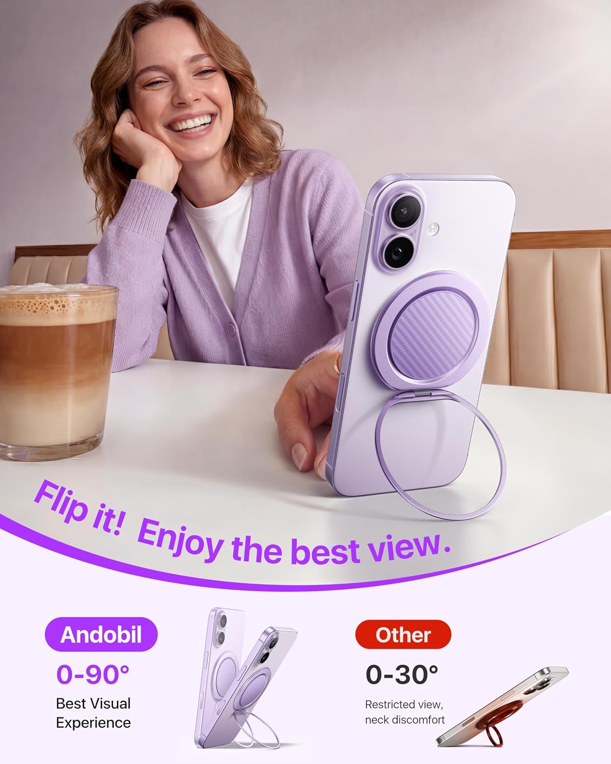 Detalle de andobil 2026 Ultra-Thin Magnetic Phone Grip for MagSafe with 360° Rotation (Purple)