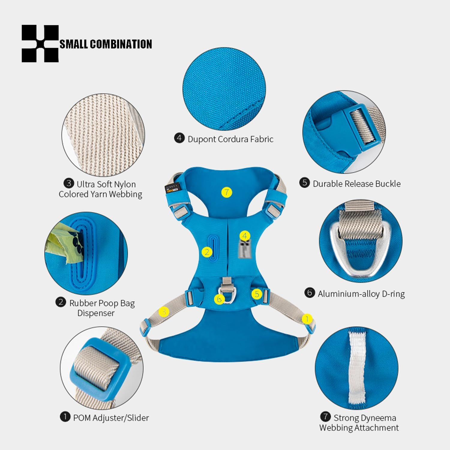 Detalle 2 de Small Combination Dog Harness with Pocket - Adjustable Turquoise (S)