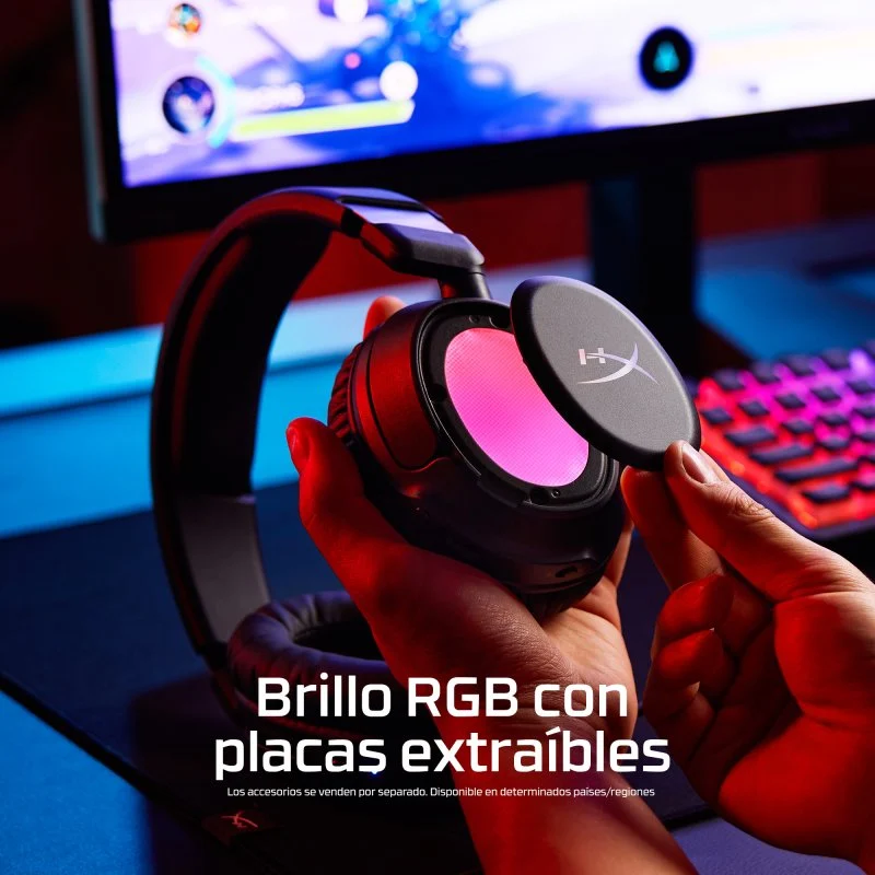 Detalle de HyperX Cloud Flight 2: auriculares inalámbricos gaming con cancelación de ruido, RGB y micrófono extraíble