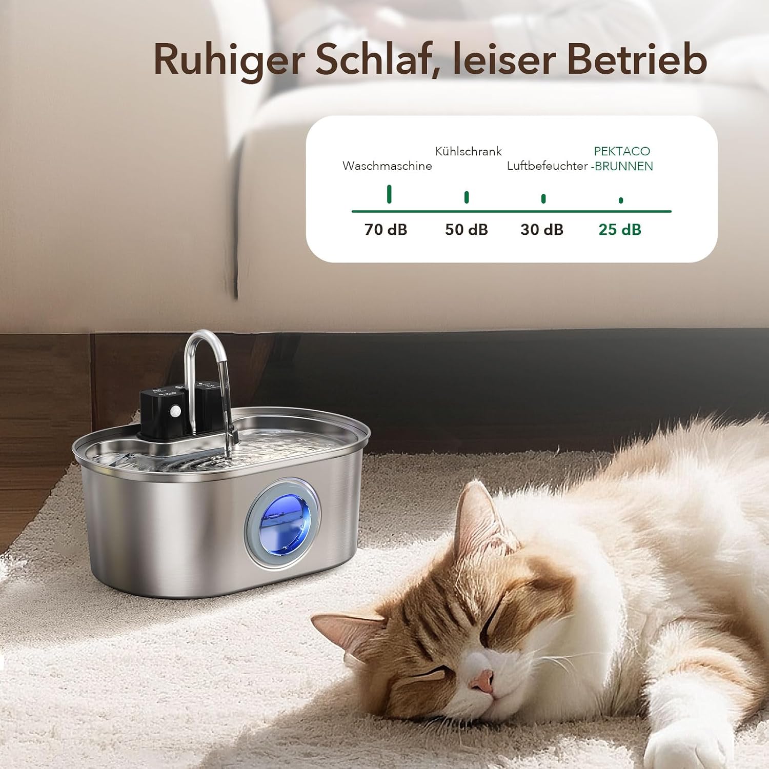 Thumbnail 3 de PEKTACO kabelloser Katzenbrunnen aus Edelstahl (3,2 L) mit Bewegungssensor, 24/7 & Mehrfachfilterung