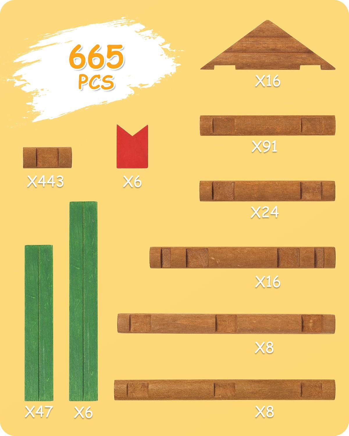 Detalle de SainSmart Jr. 665 PCS Wooden Log Cabin Set: Classic STEM Construction for Toddlers
