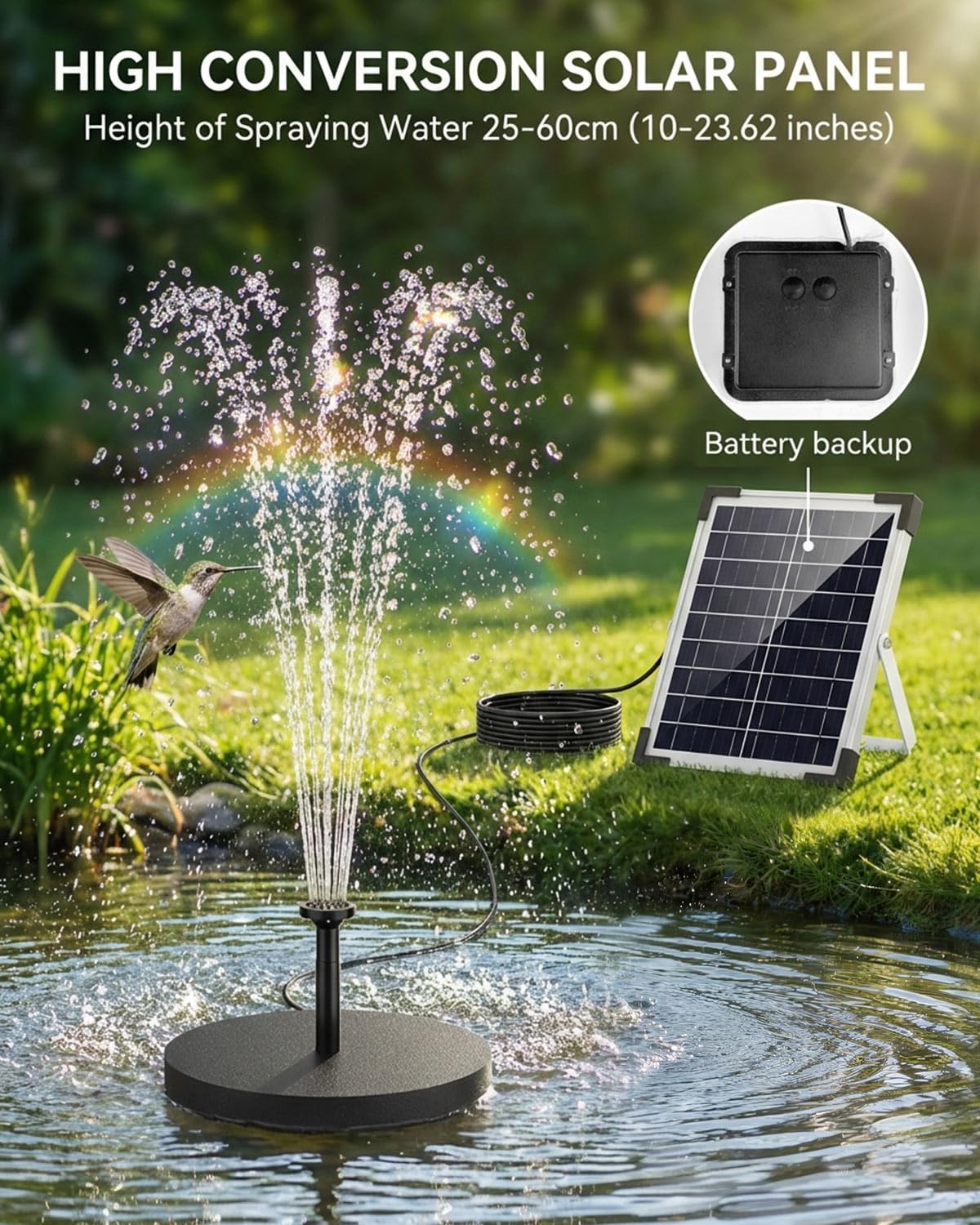 Detalle de 6W Solar Water Fountain with 2200mAh Battery Backup and Filtration System