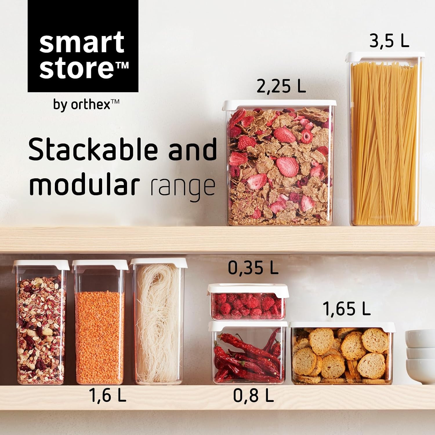 Detalle de SmartStore – zestaw 4 przezroczystych pojemników na żywność 2,25 l, szczelnych
