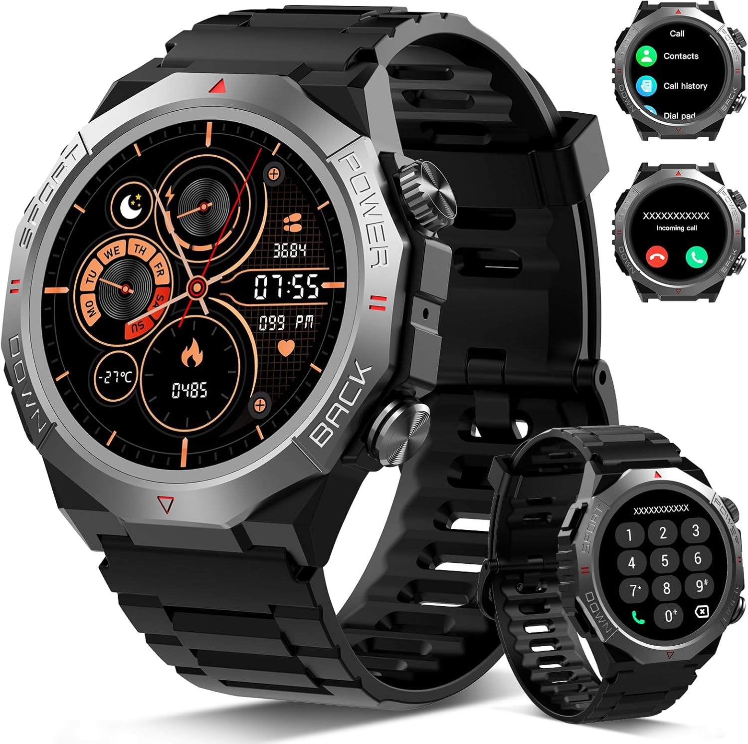 Detalle de Smartwatch Uomo Donna Atheewon con Effettua o Risposta Chiamate, 1.39” Militare, 110+ Modalità Sportive, IP68, Nero