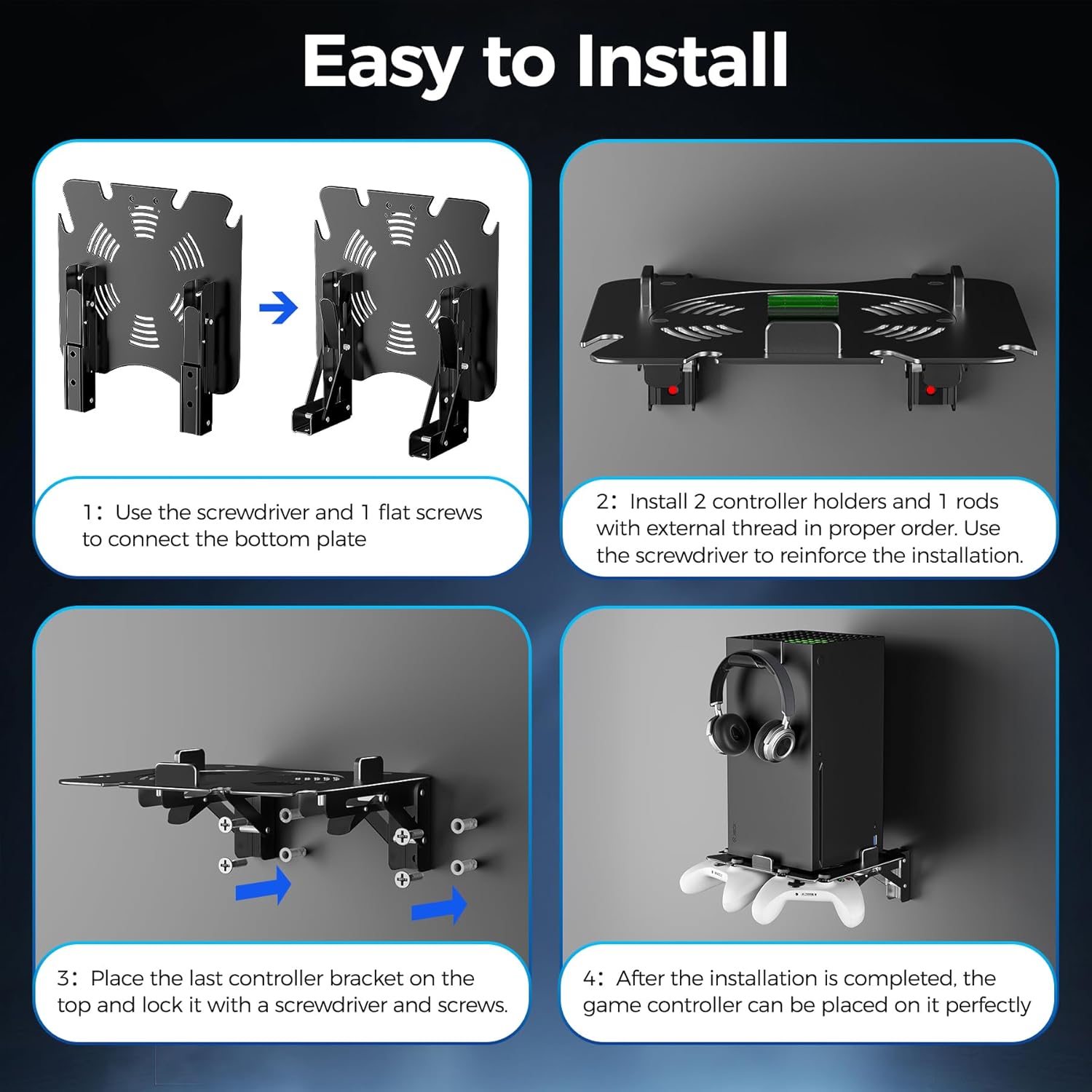 Thumbnail 6 de Bricok Wall Mount for Xbox Series X with Cooling Vent – Foldable Aluminium Holder with Controller Storage