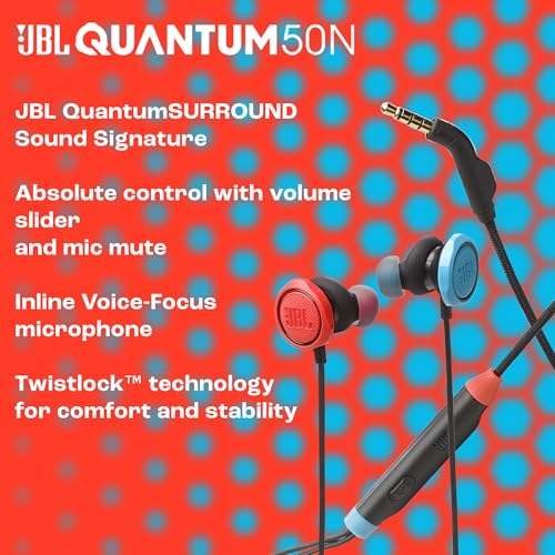 Detalle de JBL Quantum 50N: auriculares intraurales para gaming con USB-C y JBL QuantumSURROUND