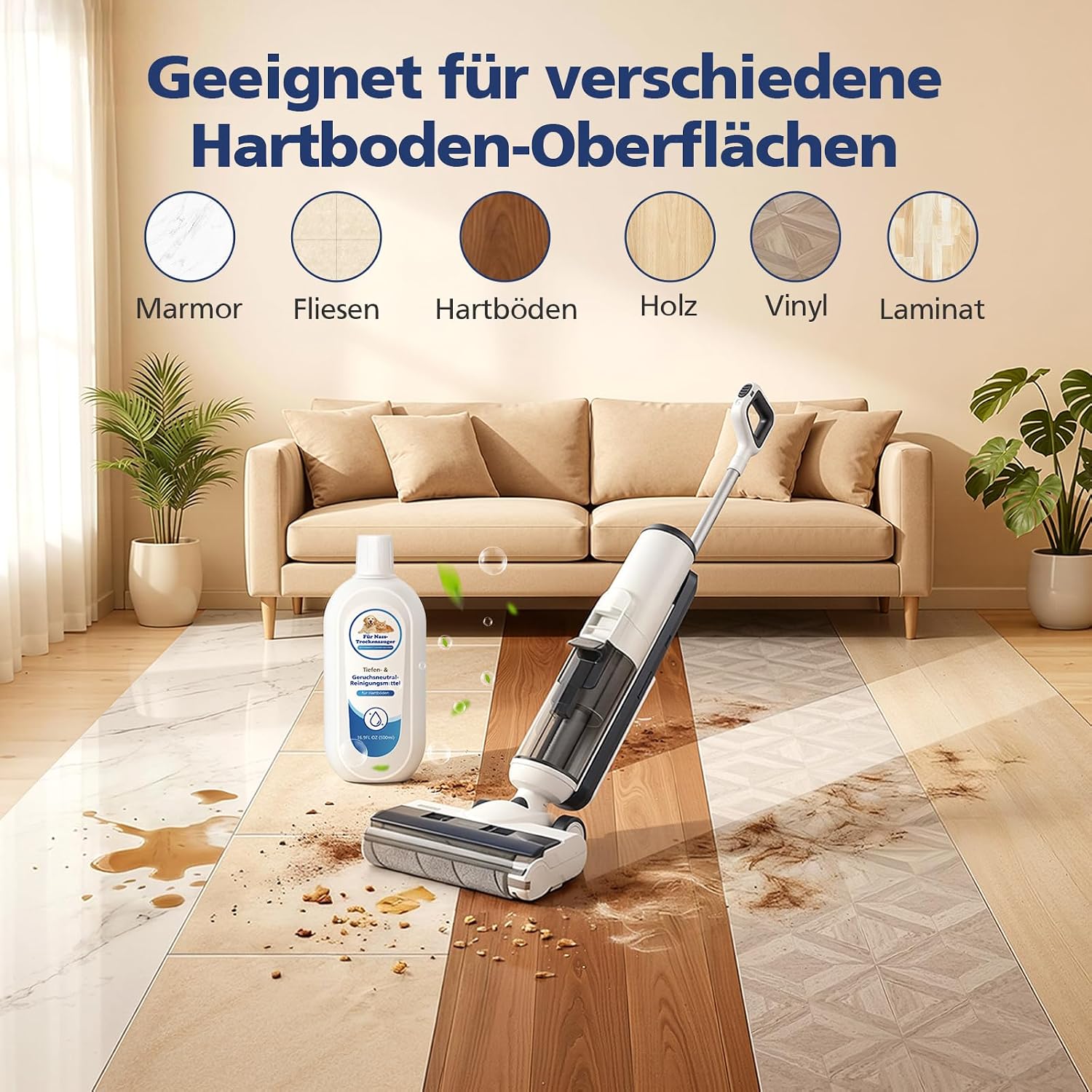 Detalle 2 de VILLAPOOL vloerreiniger, 2 x 500 ml, weinig schuim, voor Tineco Floor One en iFloor