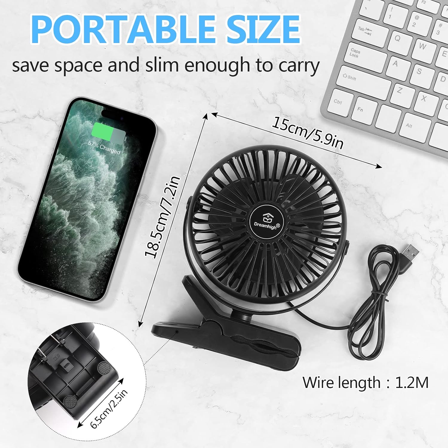 Thumbnail 3 de Dreamhigh® Mini USB Fan: 360° Clip & Table Fan for Desk — Quiet, Portable and USB-Powered