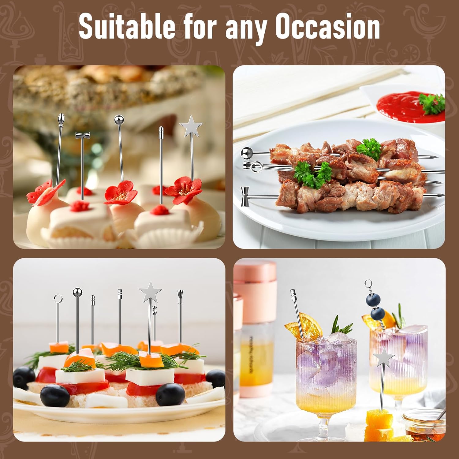 Detalle de Goeveo 10Pcs Cocktail Sticks – Upgraded Stainless Steel Martini Picks