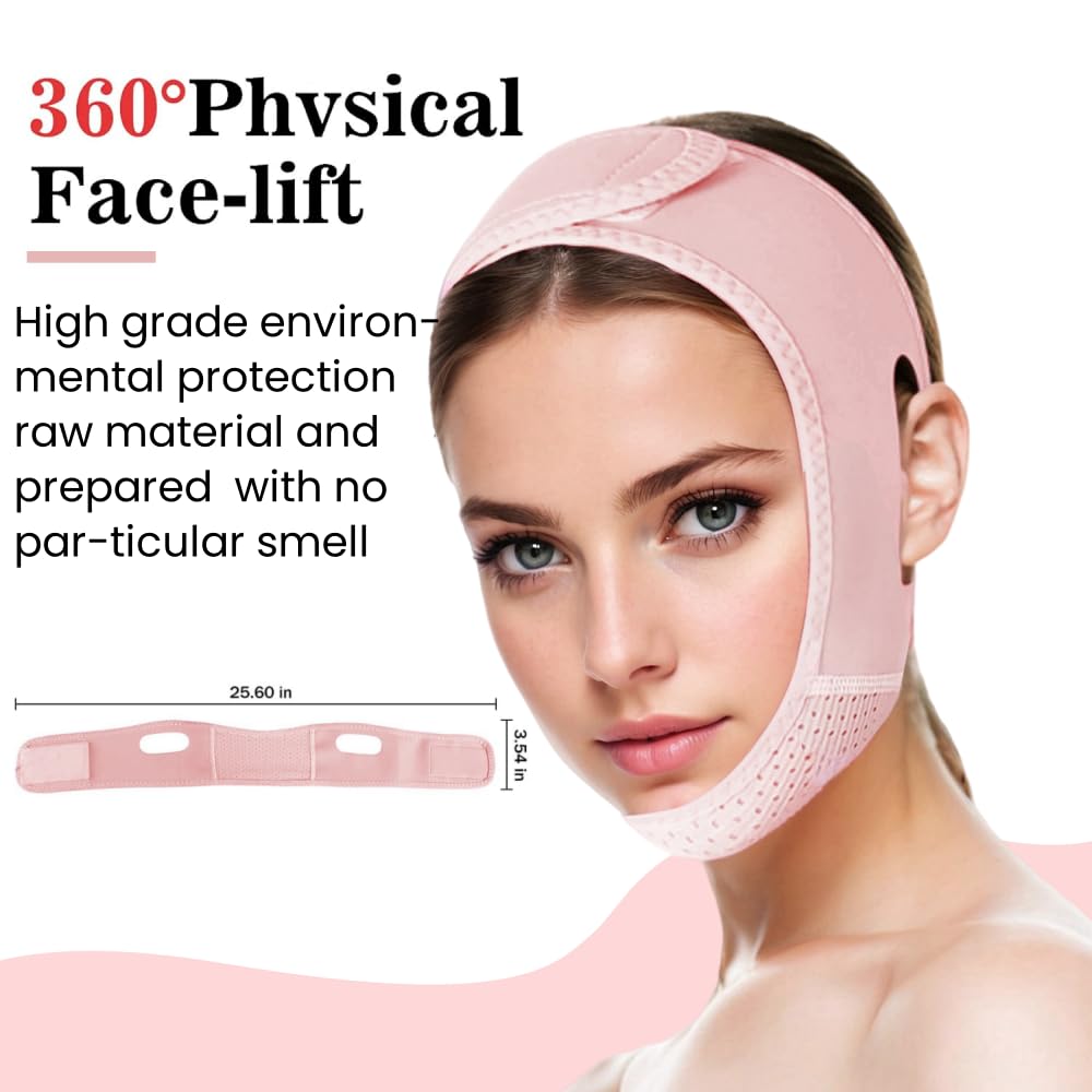 Detalle de ROWMATE V Line Lifting Mask Chin Strap (Medium) for Sleeping — Light Pink