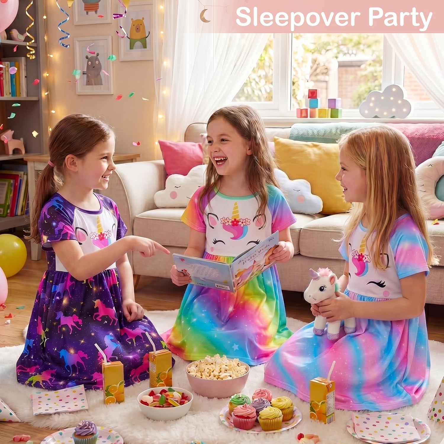 Detalle de ICOSY Girls Nightgown Unicorn Dress 3T