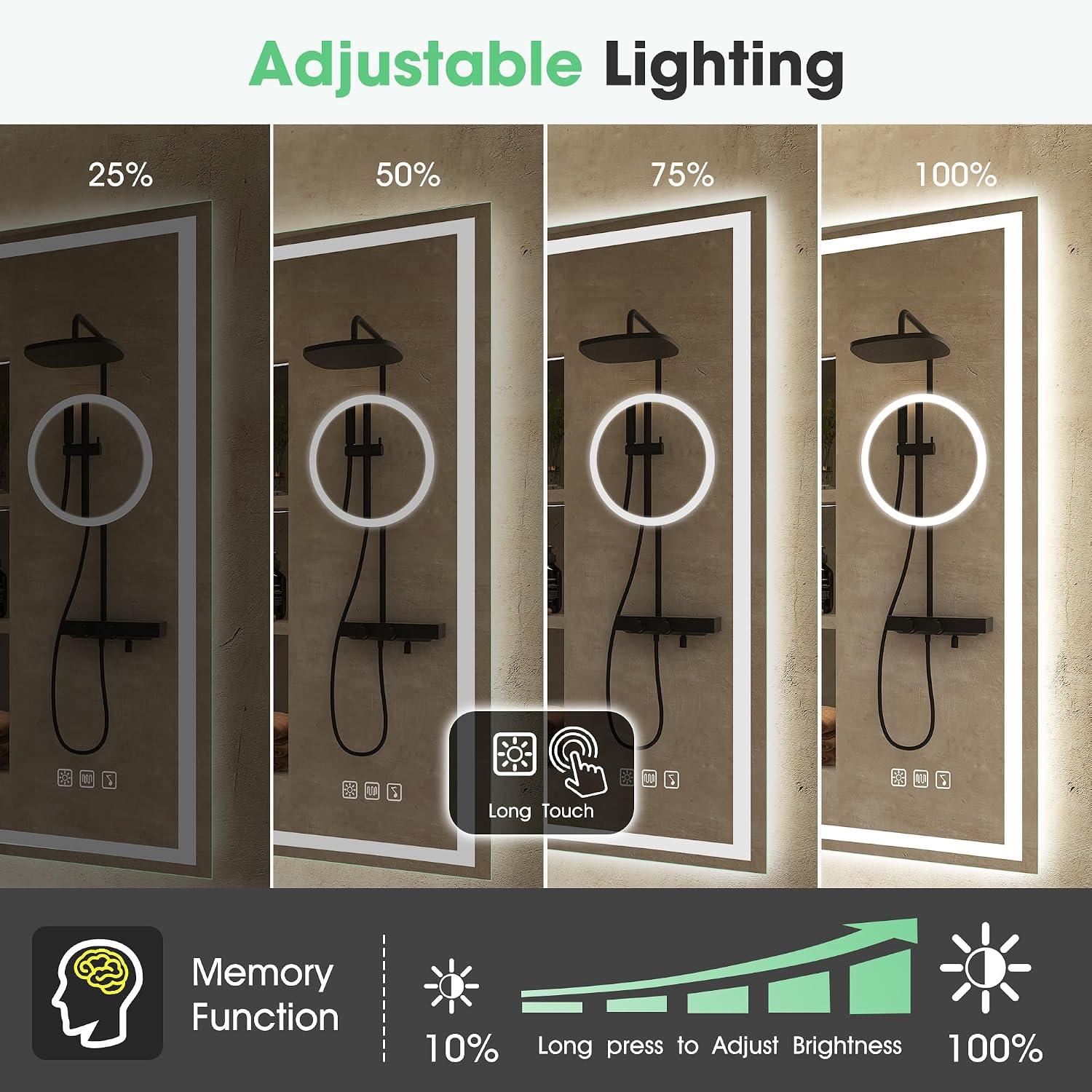 Detalle 2 de S'bagno Bluetooth-Badezimmerspiegel mit Beleuchtung, 5-fach-Lupe und Dimmer (80x60 cm)