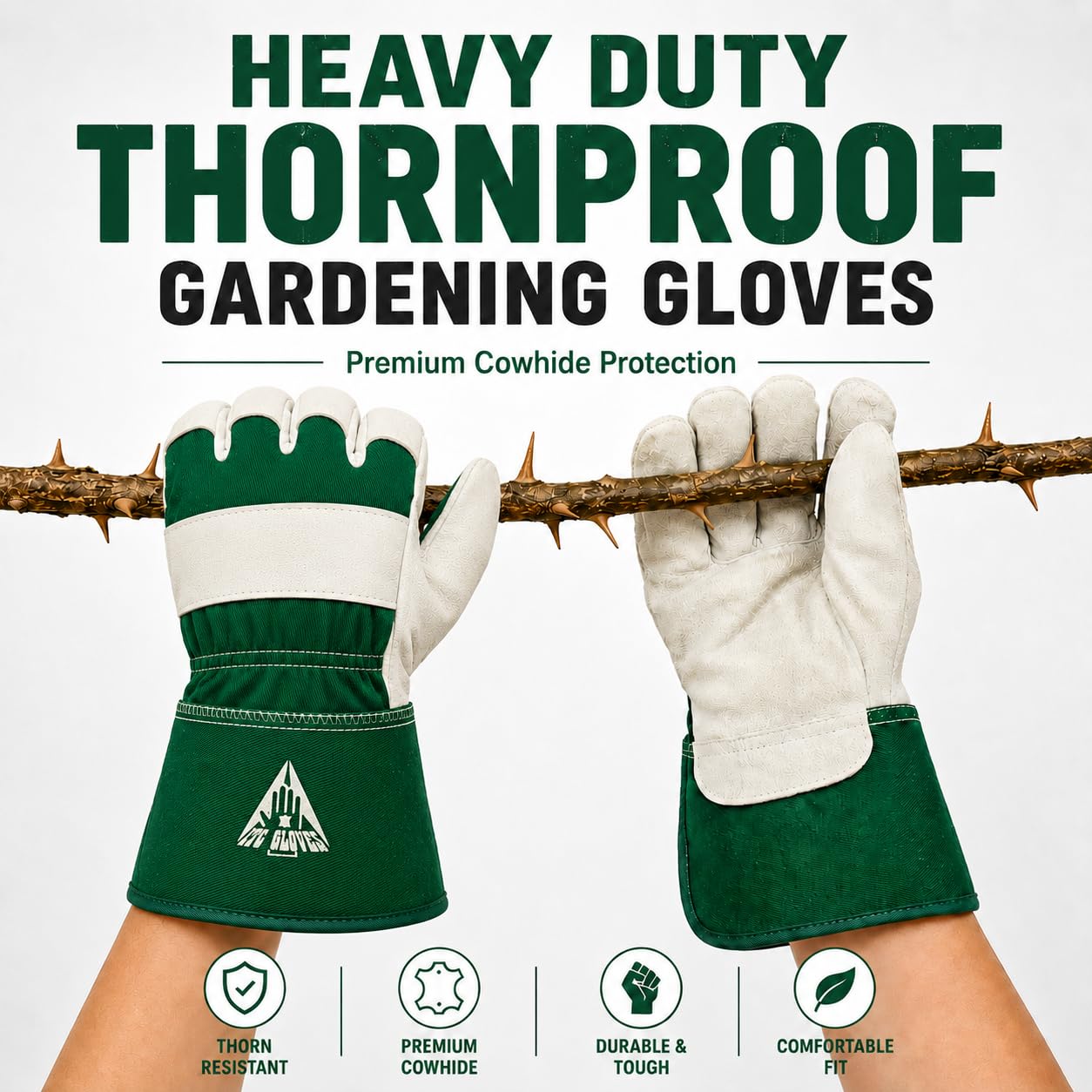 Detalle de ITC Gardening Gloves for Men & Women: Heavy Duty Leather, Thornproof and Breathable