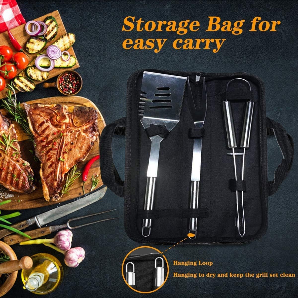 Thumbnail 3 de QH7 3Pack BBQ Tool Set: Stainless Steel Outdoor Grill Utensils with Storage Bag