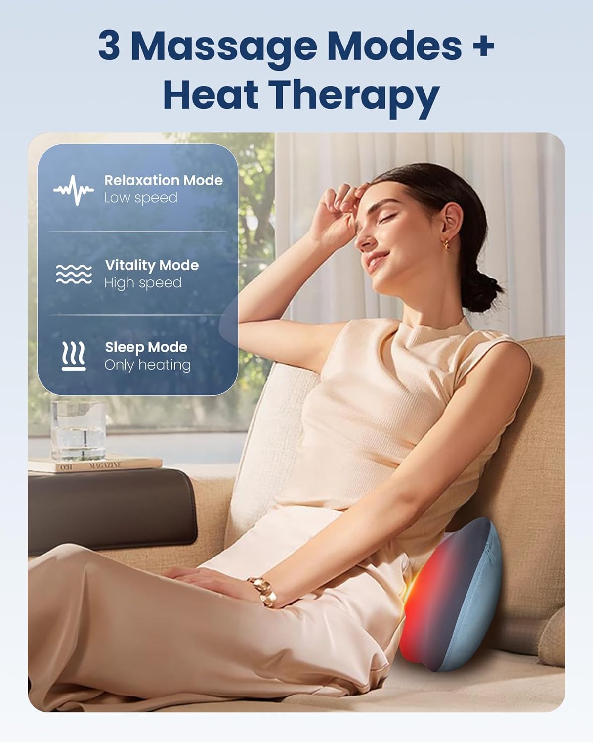 Detalle de Cordless Shiatsu Neck and Back Massager with Heat, 3D Kneading and USB-C