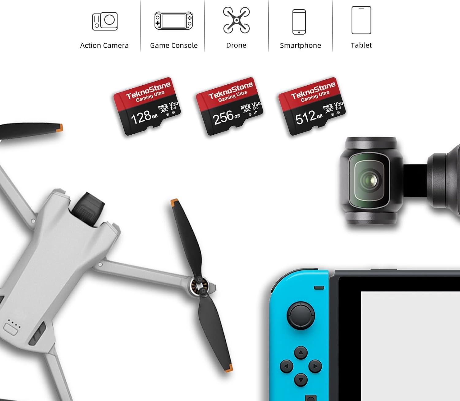 Thumbnail 2 de TEKNOSTONE Gaming 128GB MicroSDXC with Adapter (UHS-I, up to 100MB/s read)