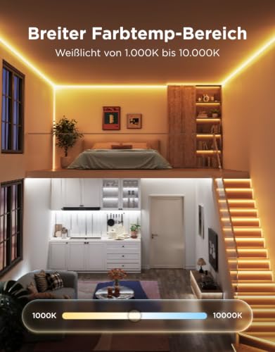 Detalle de Govee COB Strip Light 2 – RGBIC LED-Streifen, 5 m, Weißbereich 1.000–10.000 K, mit Matter