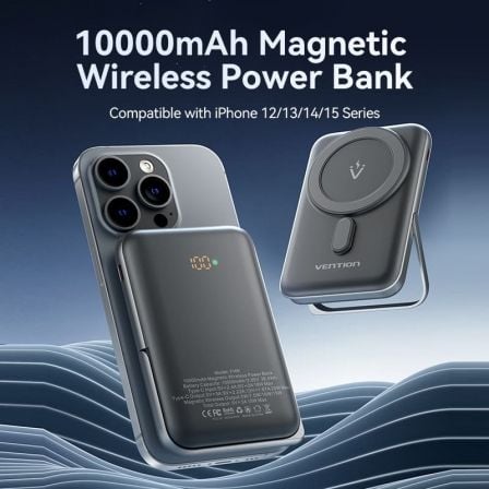 Detalle 2 de Powerbank Vention FHNW0 10000mAh 20W Wireless Magnético Blanca