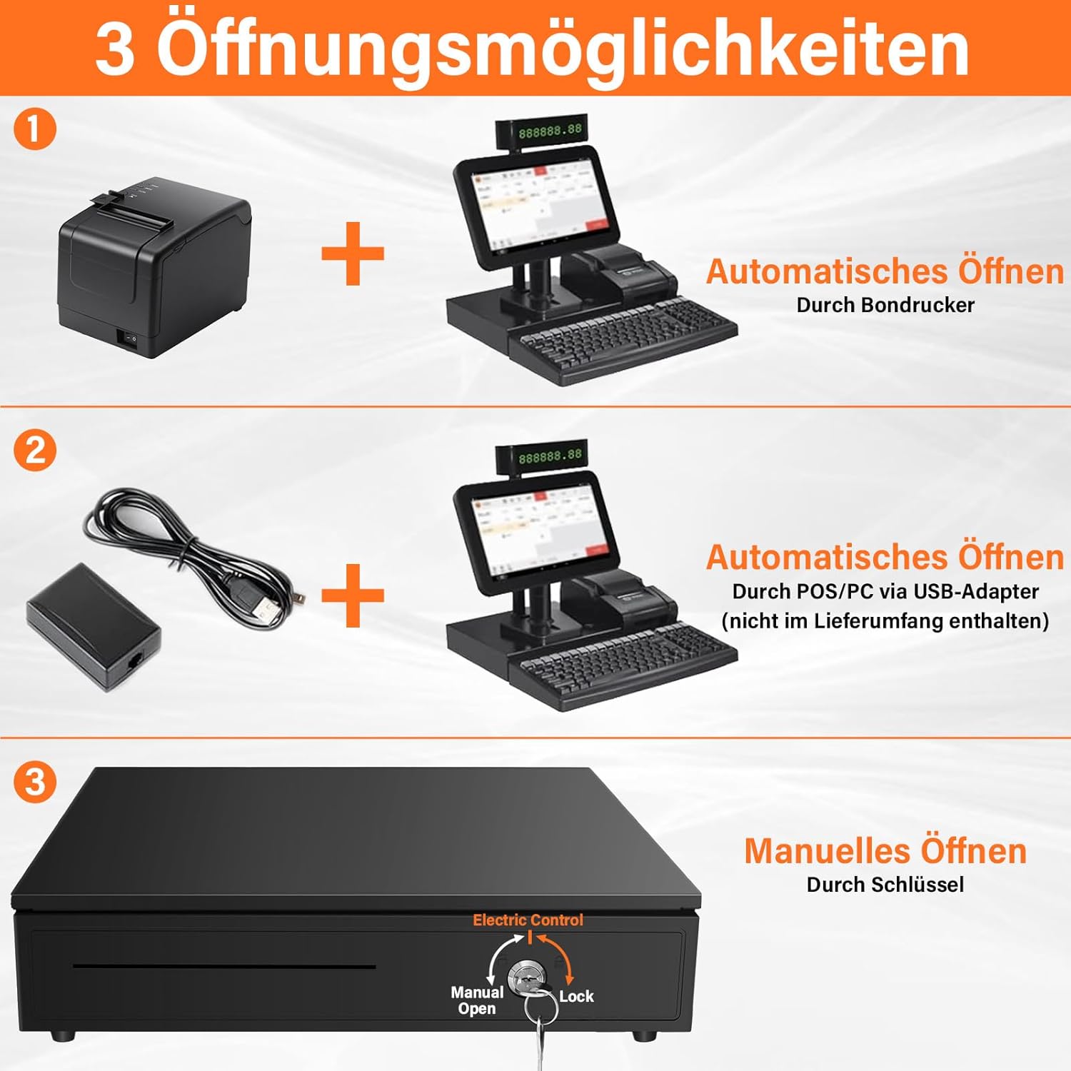 Thumbnail 4 de Tiskgg große elektrische Kassenschublade mit RJ-11, 5 Banknotenfächer und 8 Münzfächer (12V)