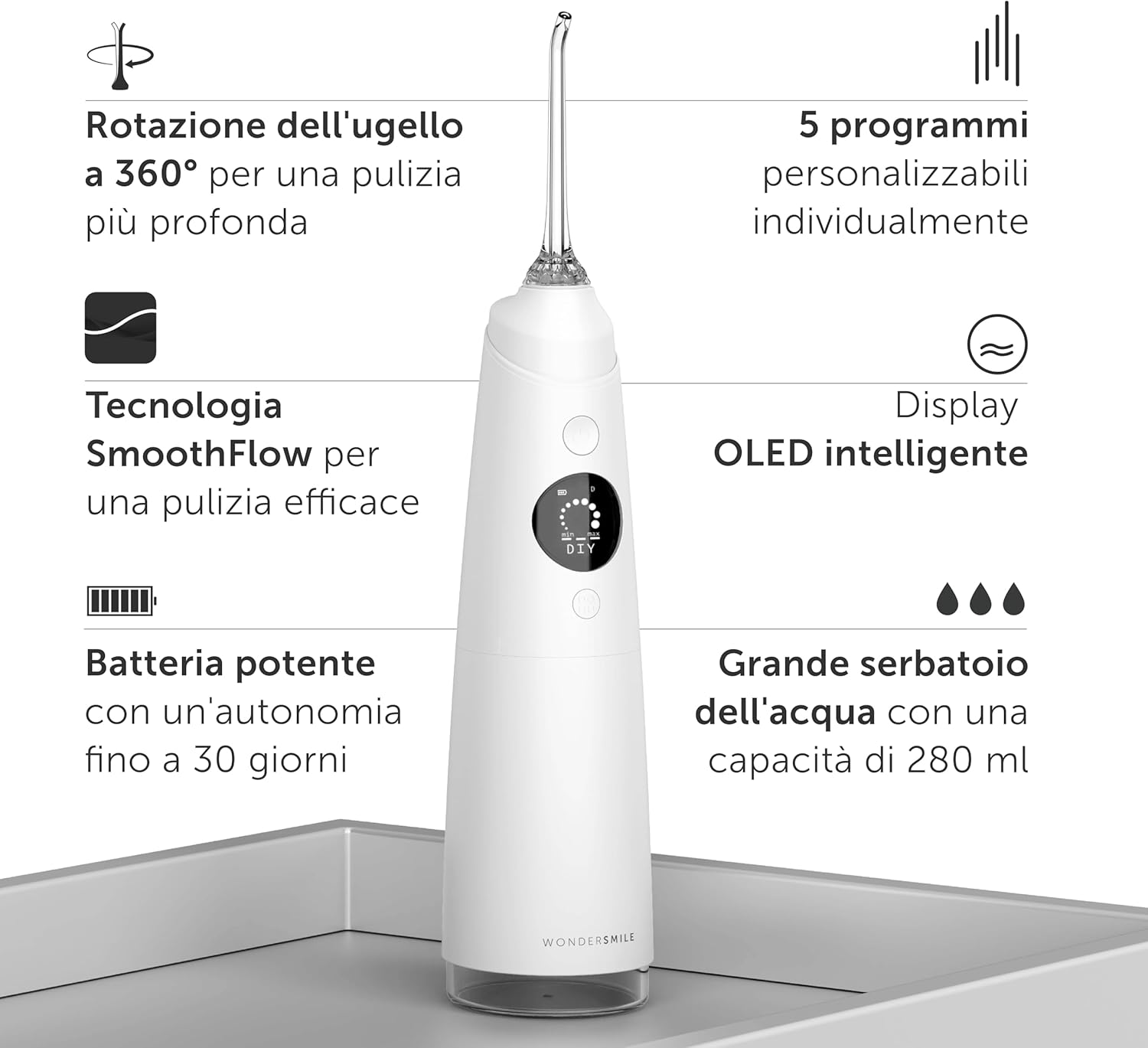 Detalle de Wondersmile Irrigatore orale Pro: tecnologia SmoothFlow, 30 giorni di prova e 4 programmi per denti e gengive