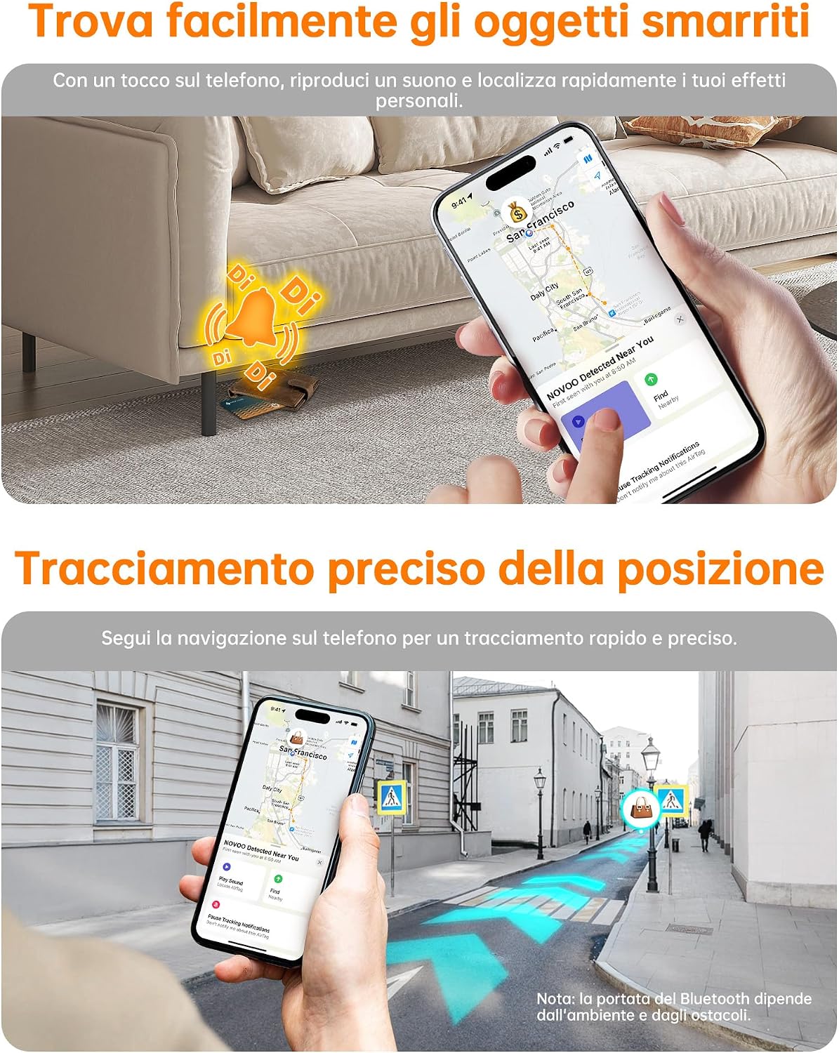 Detalle de NOVOO Air Tag Card Wallet Tracker Slim 1,6 mm per Apple Dov’è: localizzatore sottile con IP68 e batteria fino a 6 anni