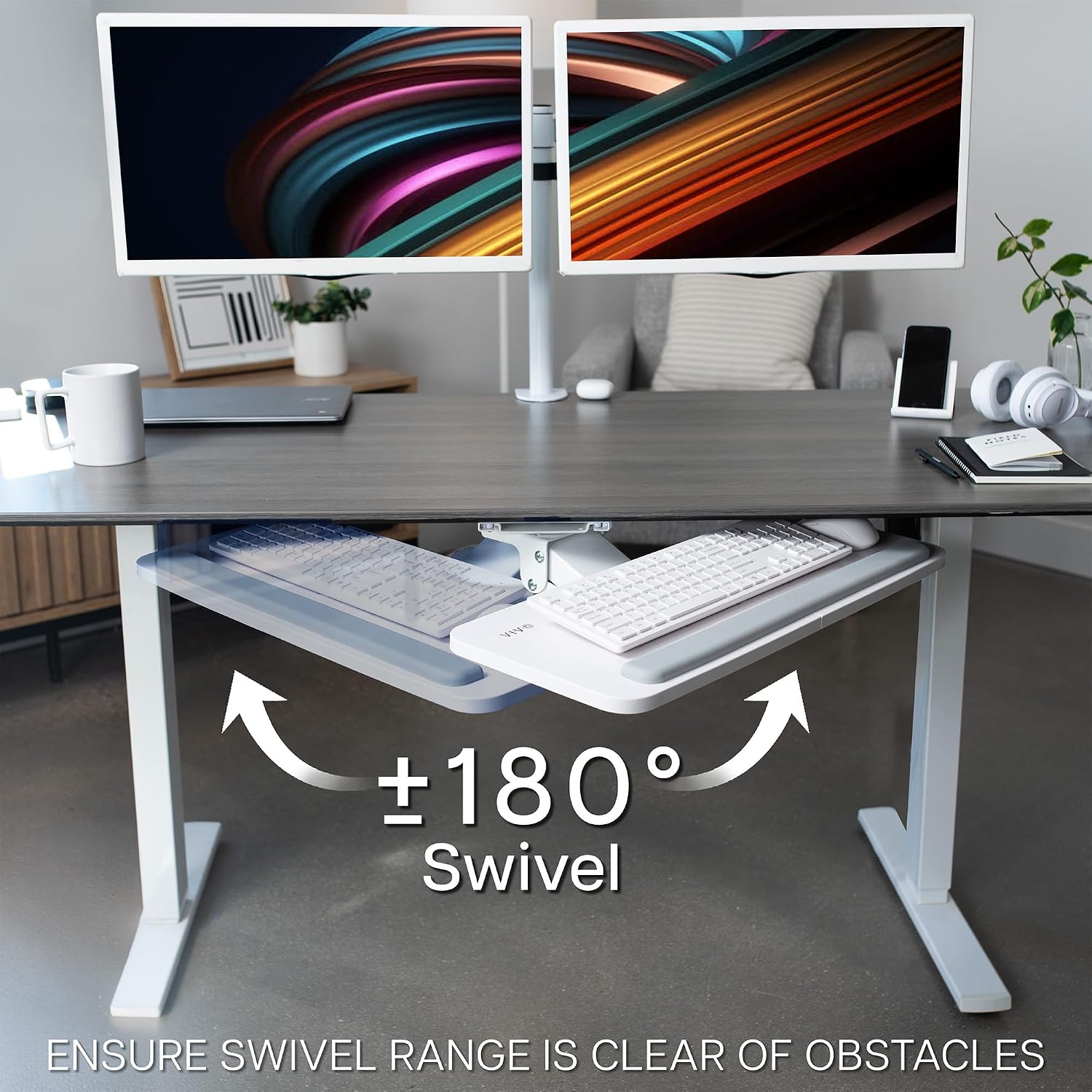 Thumbnail 6 de VIVO MOUNT-KB03W Under Desk Keyboard Tray, 25 x 10 in, White, 360° Swivel