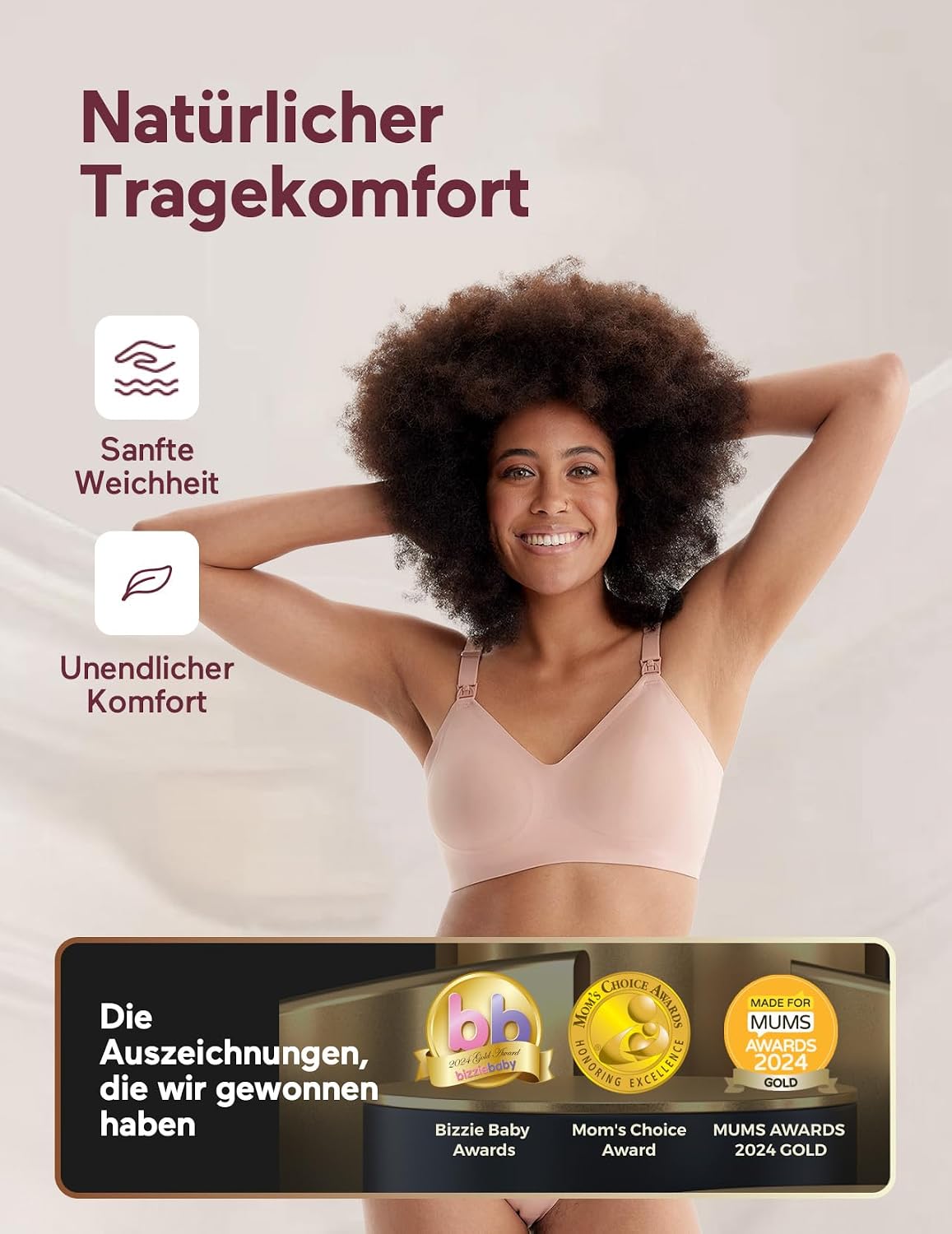 Detalle de Momcozy Still-BH ohne Bügel – nahtlos, gepolstert und alltagstauglich