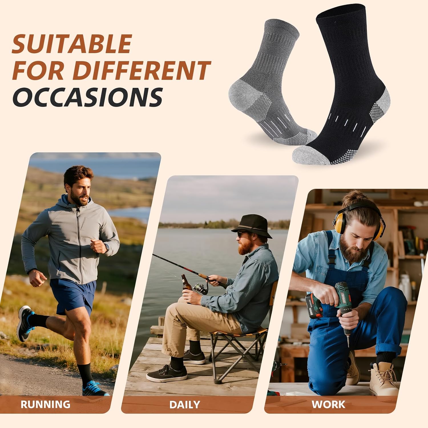 Thumbnail 6 de Niorasen Combed Cotton Crew Socks for Men, Reinforced Heel & Toe, 4 Pairs