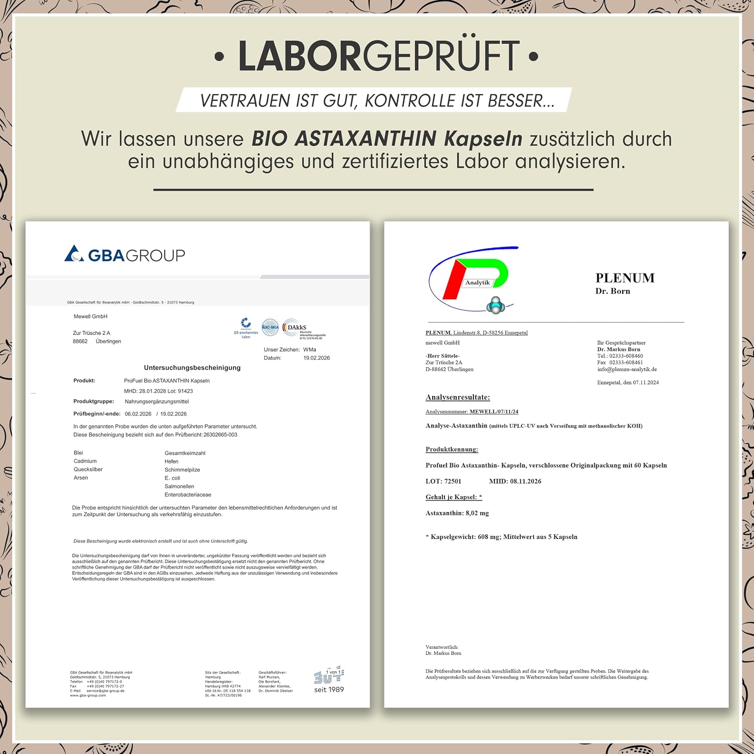 Detalle 1 de BIO Astaxanthin-Kapseln 60x hochdosiert 8 mg pro Kapsel