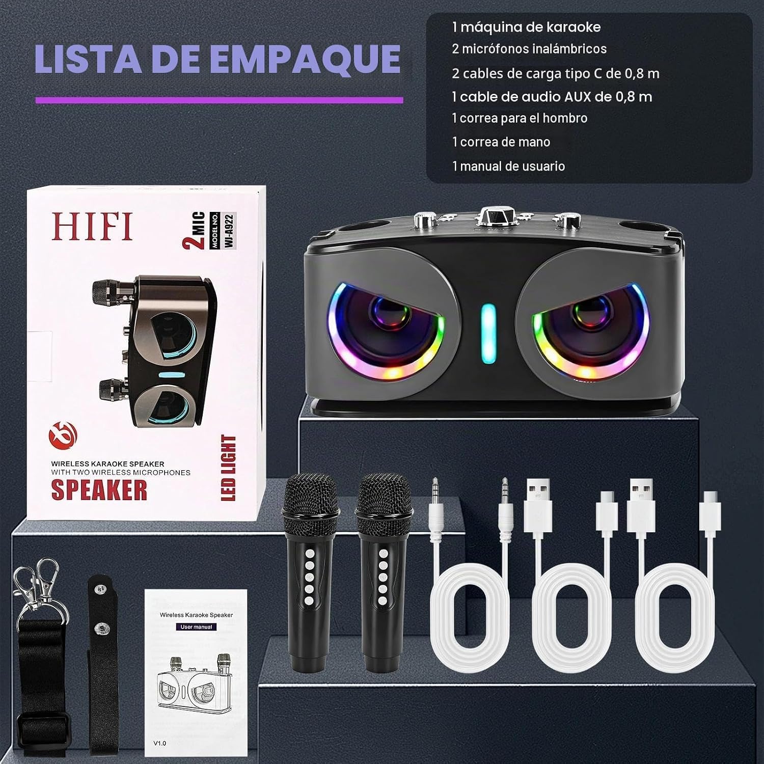 Thumbnail 6 de Máquina de Karaoke Drepint: dúo de micrófonos inalámbricos, Bluetooth 5.3 y luces LED para fiestas