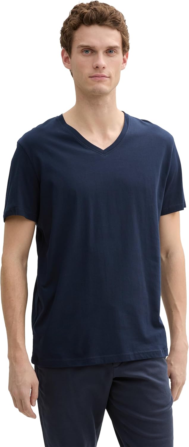 Thumbnail 1 de TOM TAILOR herr-T-shirt i 2-pack med V-ringning, kort ärm och 100 % bomull