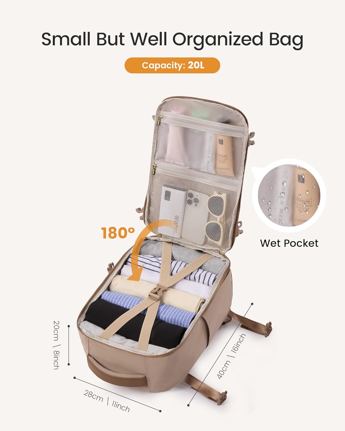 Thumbnail 3 de LOVEVOOK Ryanair Cabin Bags 40x30x20 Underseat Bag Backpack – Lightweight Carry-On