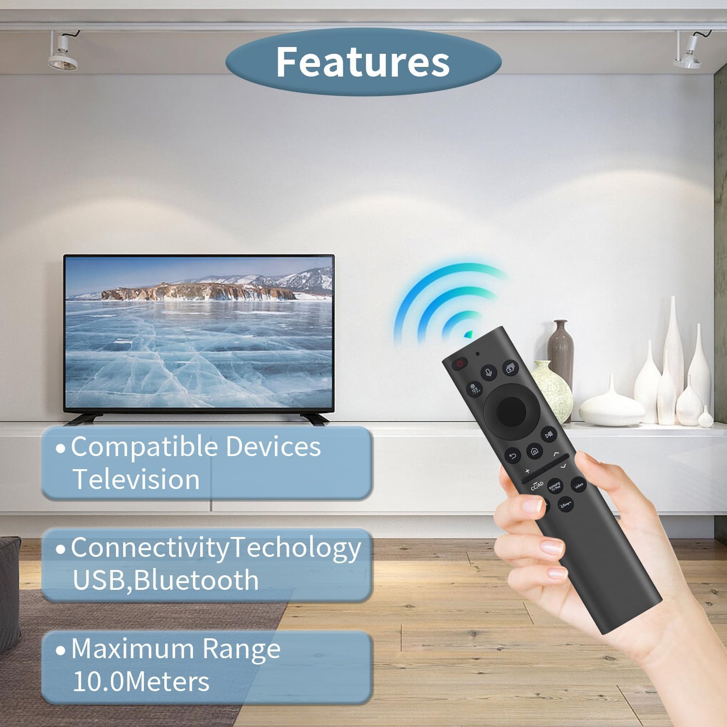 Detalle de Rechargeable Solar Remote Replacement for Samsung Smart TV (Solarcell, USB‑C Fast Charging, Voice & BT)