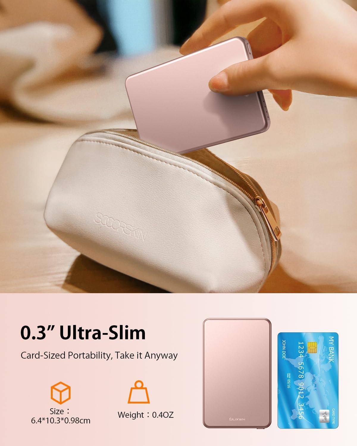 Detalle 2 de ULiXWH MagS-1 5000mAh Magnetic Power Bank, Slim Pink Aluminum
