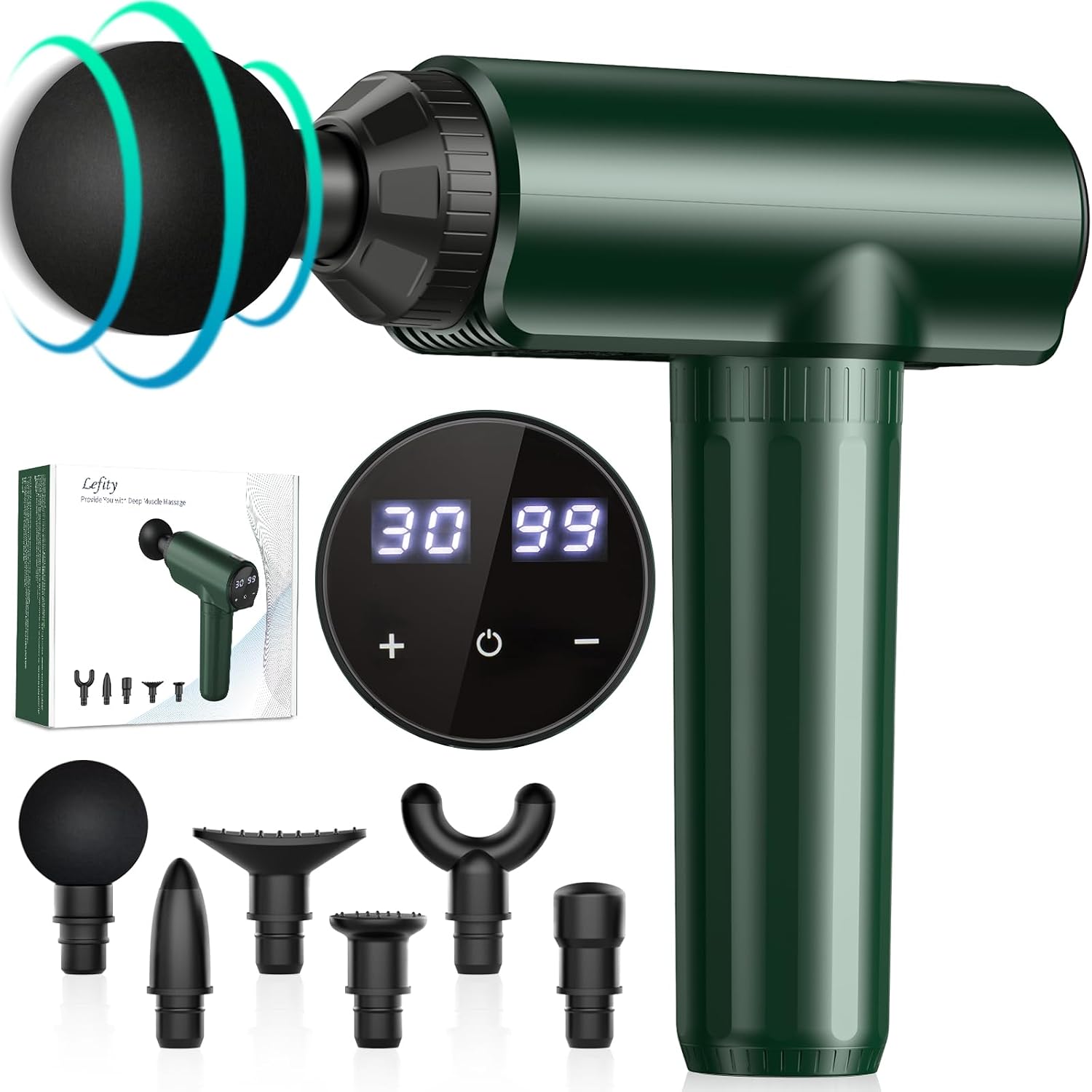 Thumbnail 6 de Lefity Massagepistole – Tiefenmassage mit 30 Geschwindigkeiten, 6 Aufsätzen, USB-C, leise 45 dB, 750 g