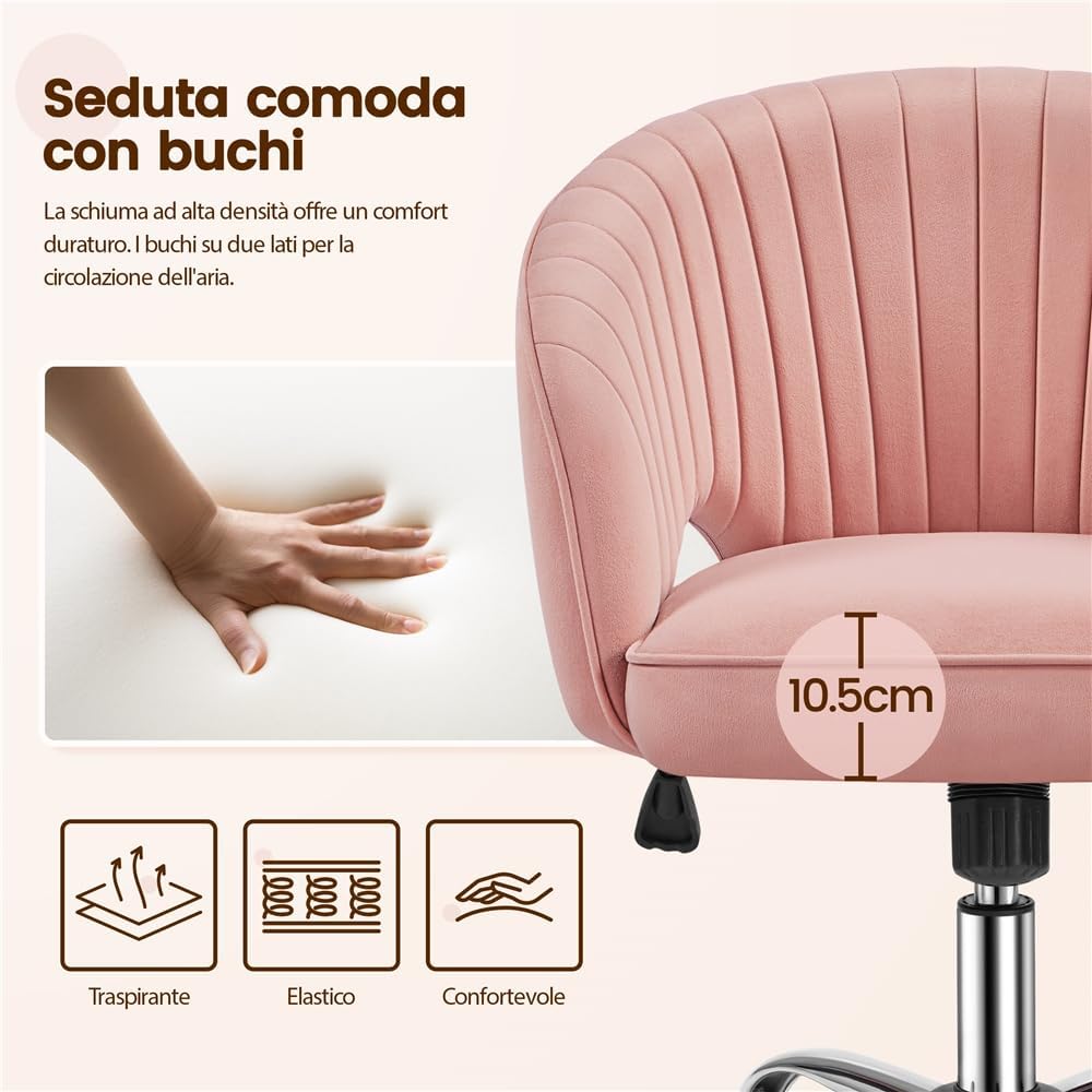 Thumbnail 4 de Yaheetech Poltroncina velluto rosa 46,5-56,5