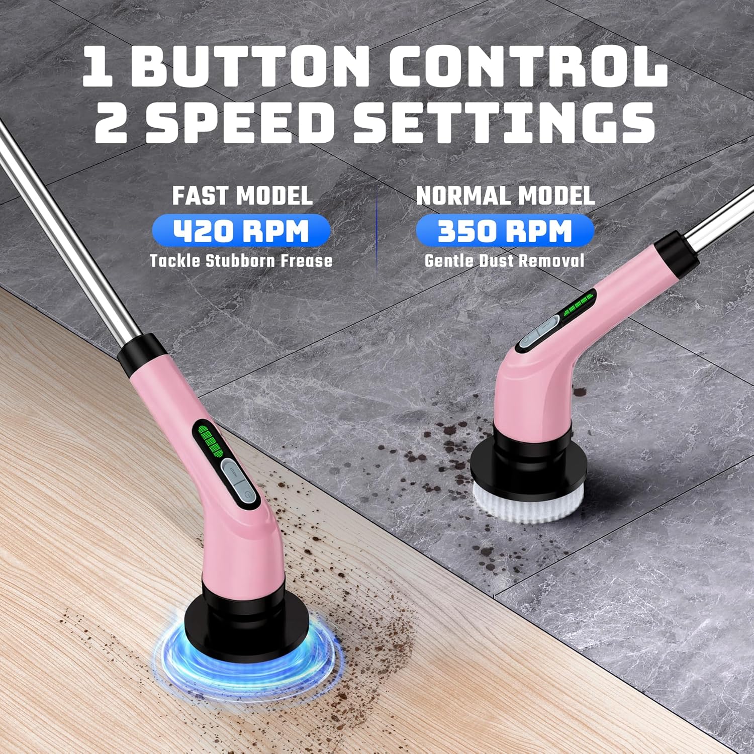 Detalle de Shower Scrubber with Long Handle: Cordless Electric Spin Scrubber with 7 Brush Heads (USB-C, IPX7)