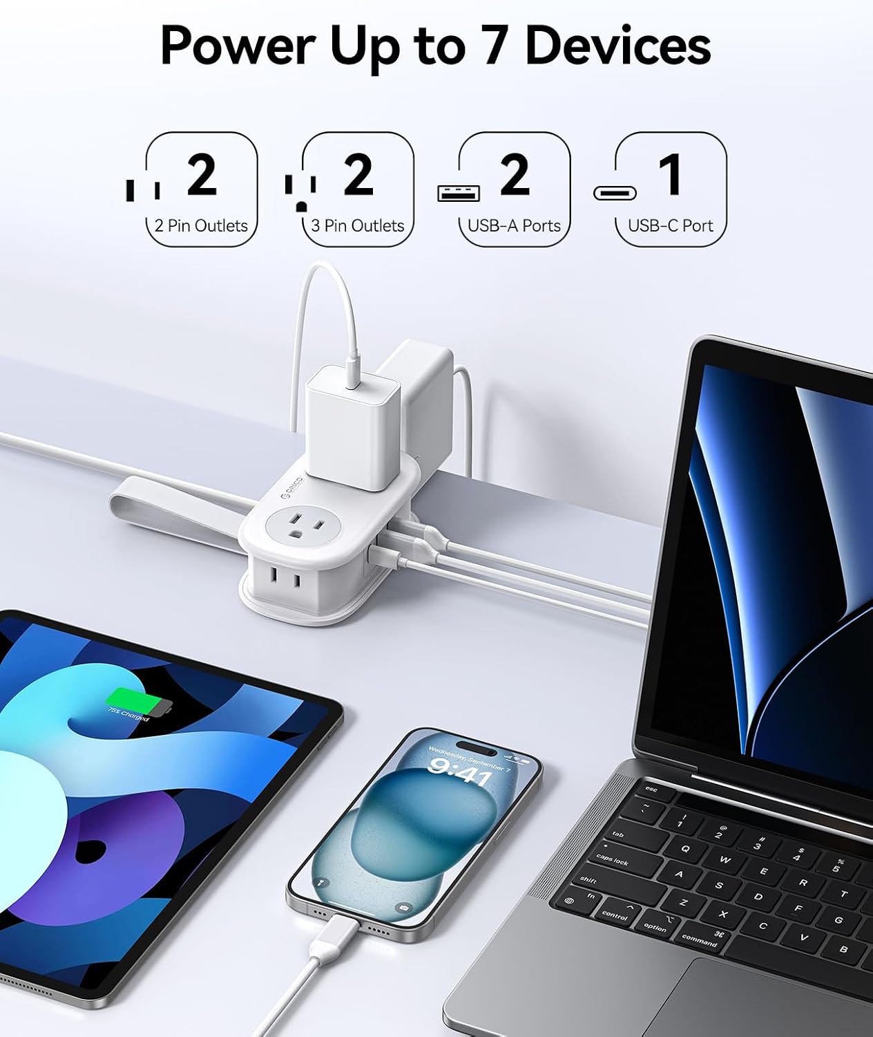 Detalle 2 de ORICO AP3 Travel Power Strip with 4 AC Outlets, 3 USB Ports, and 20W USB-C